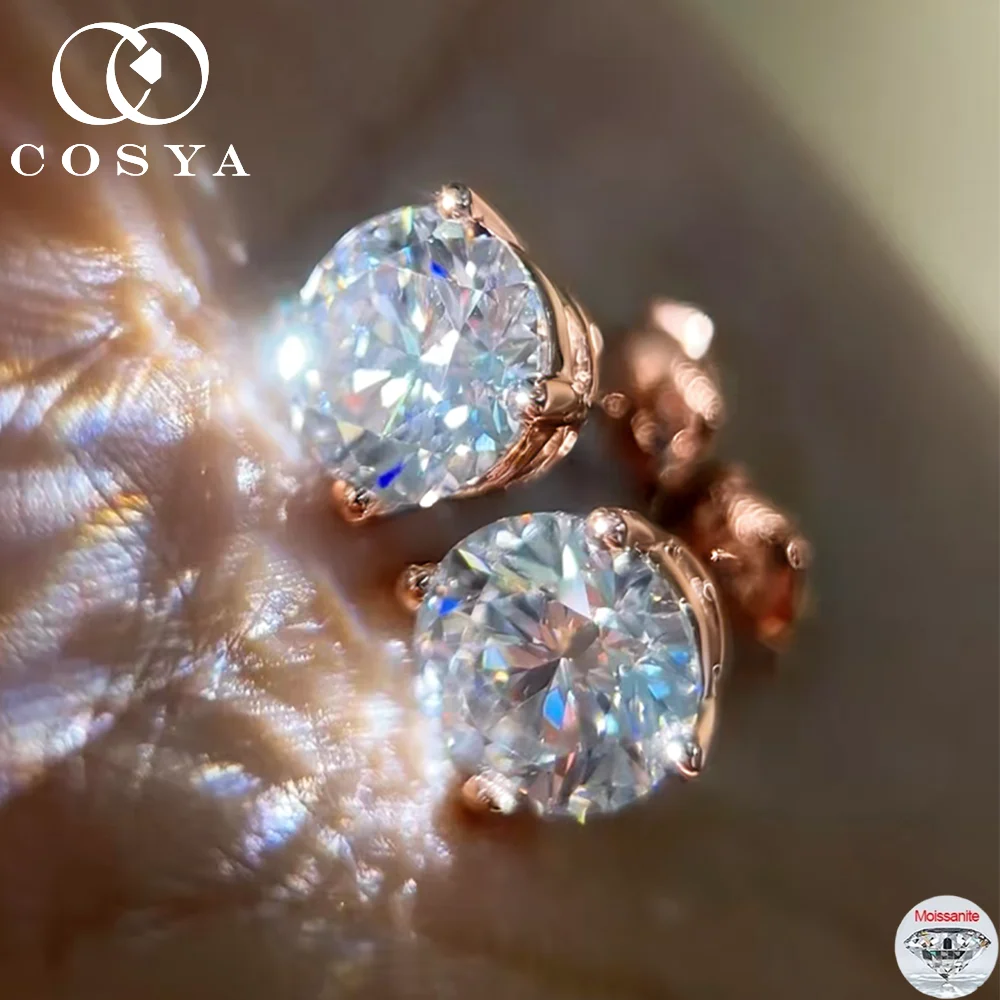 

Серьги-гвоздики COSYA с круглым муассанитом 0.1-3 карата для женщин и мужчин, серебро S925 с покрытием из 18-каратного золота, цвет D, VVS1, лабораторный бриллиант, изысканные ювелирные изделия