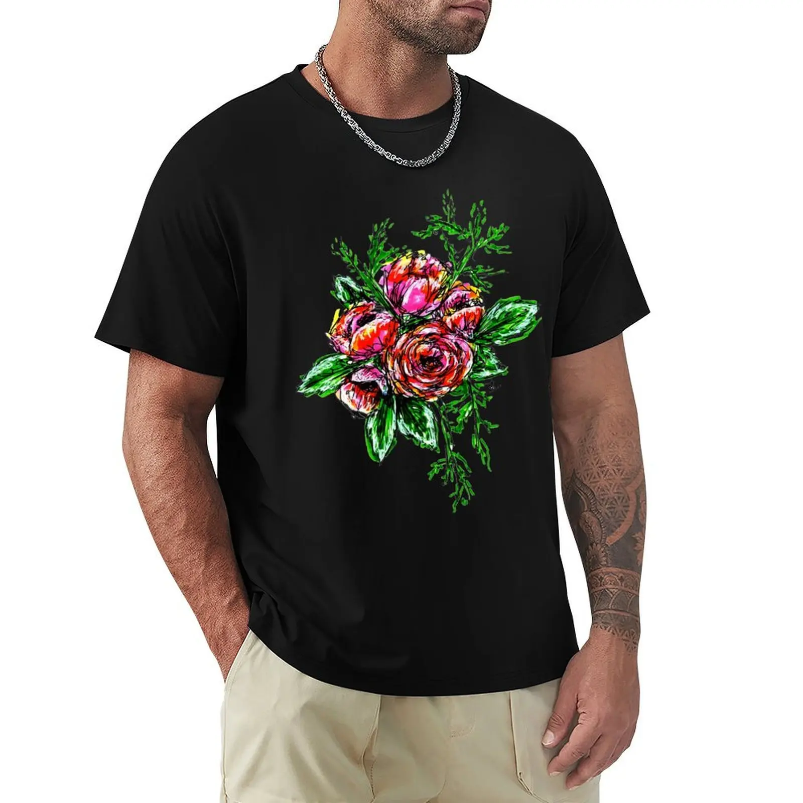 Fluorescent Marker Flower T-shirt oversizeds Short sleeve tee cute clothes plain white t shirts men