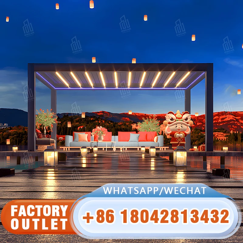 

Aluminum pergola Electrica high quality morden roof cover hard top louvered garden building aluminum gazebo outdoor awning