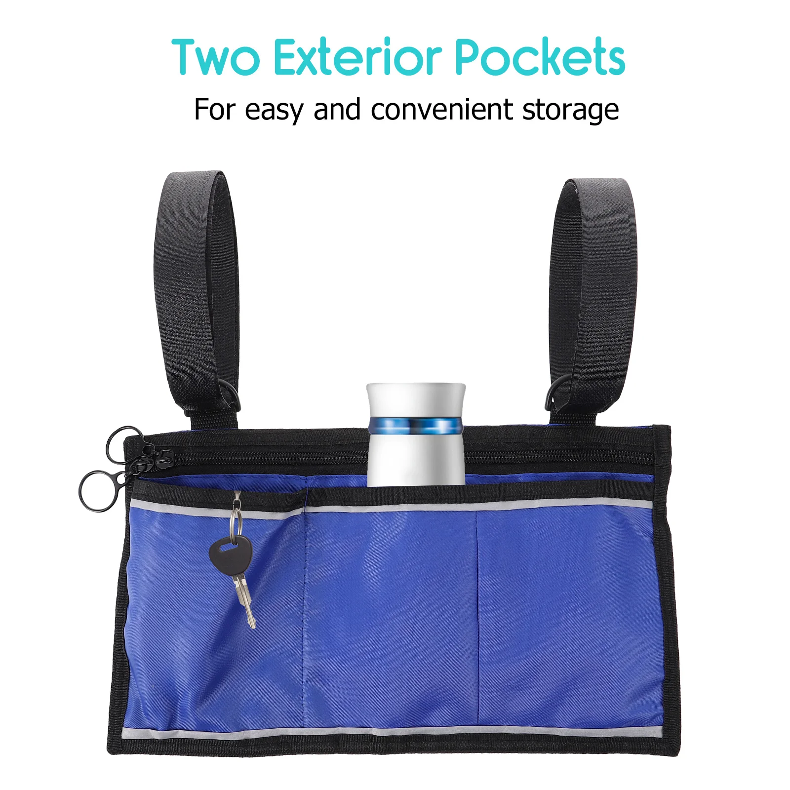 

Wheelchair Bag Blue Portable Durable Polyester Carry Pouch Adjustable Straps for Wheelchair Scooter Organizer Storage Tote