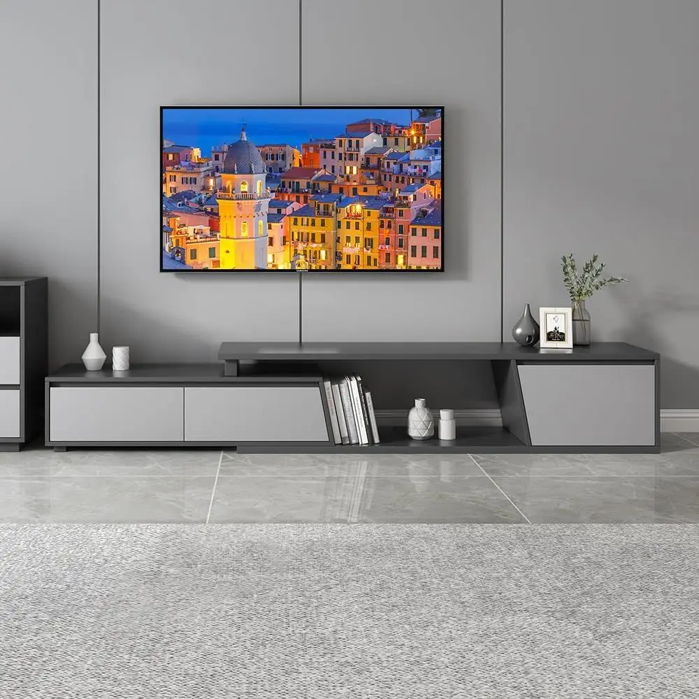 

Walnut 3-Shelf Minimalist TV Stand for 110 TVs (70.9 to 110.2 Wide) in Gray