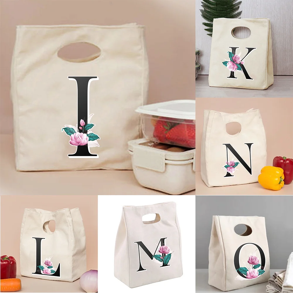 

Women's Bag for Lunch School Thermal Lunchbox Diner Container Bento Pouch Food Insulated Cooler Storage Handbag 26 Letter Series