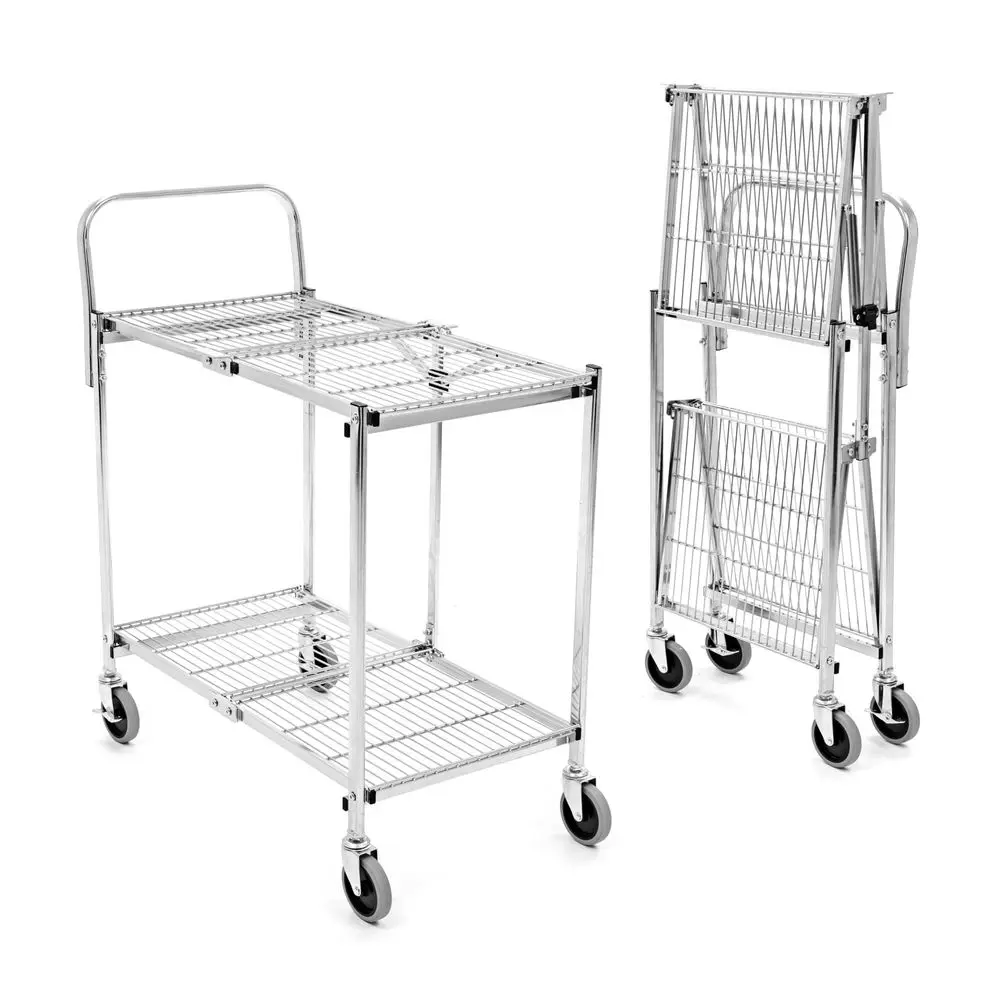 

Original Tubstr Collapsible 2 Shelf Wire Cart, Easy to Push Heavy Duty Rolling Utility Cart, Folds for Storage, Commercial G