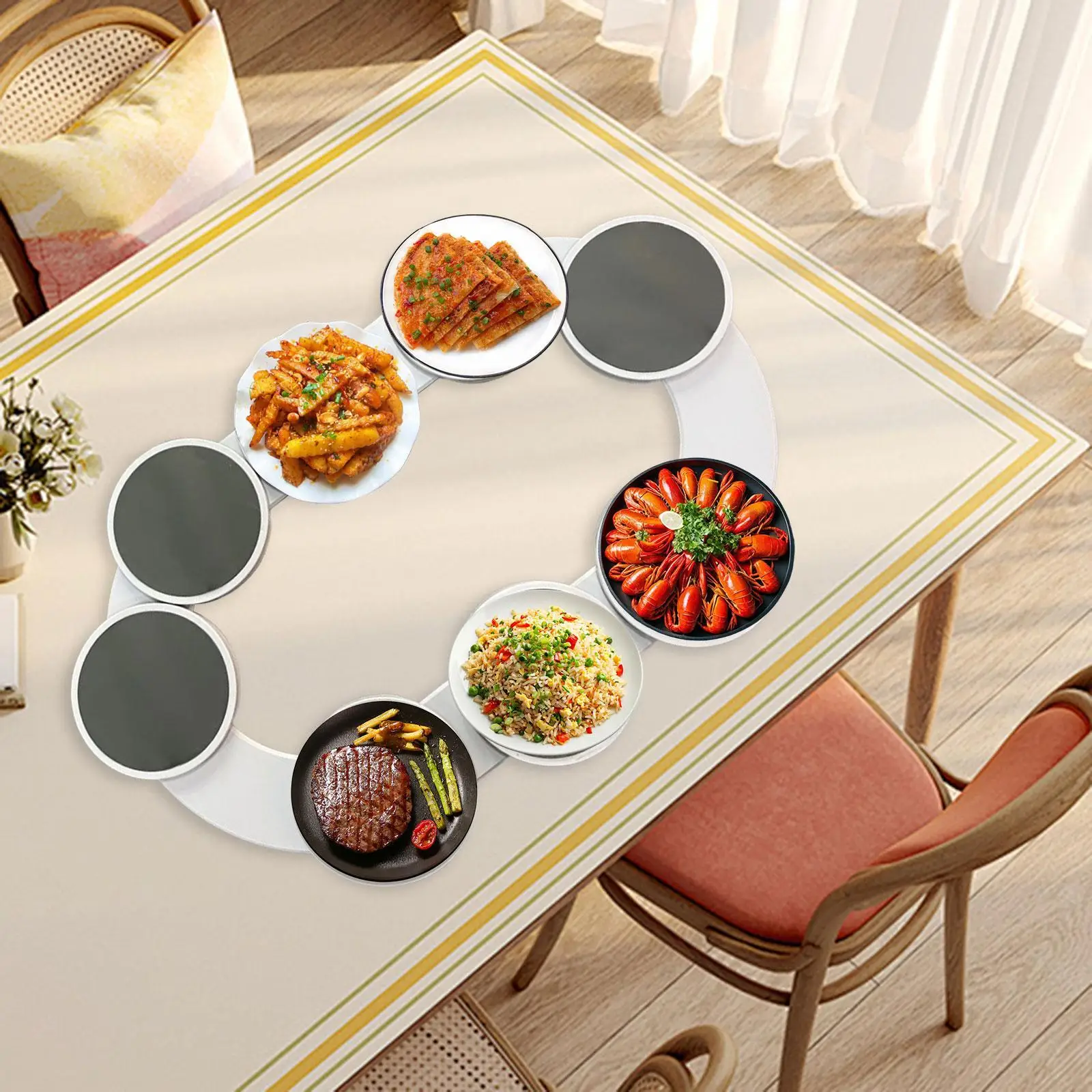 Swivel Dining Table Tray Expandable Rotating Platter Food Turntable for Family Meals and Gatherings