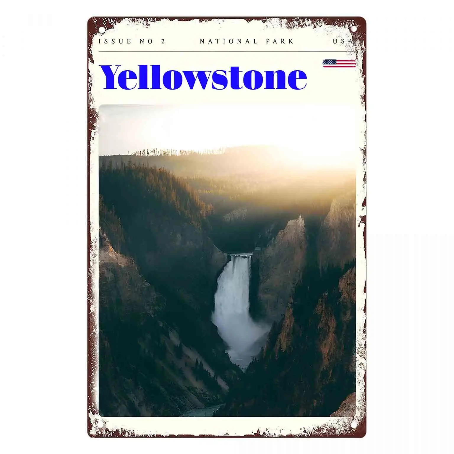 2D FLAT 1pc Yellowstone Waterfall National Park Scenic Metal Wall Sign Decoration for Home Cafe Garage Bedroom Porch And Garden