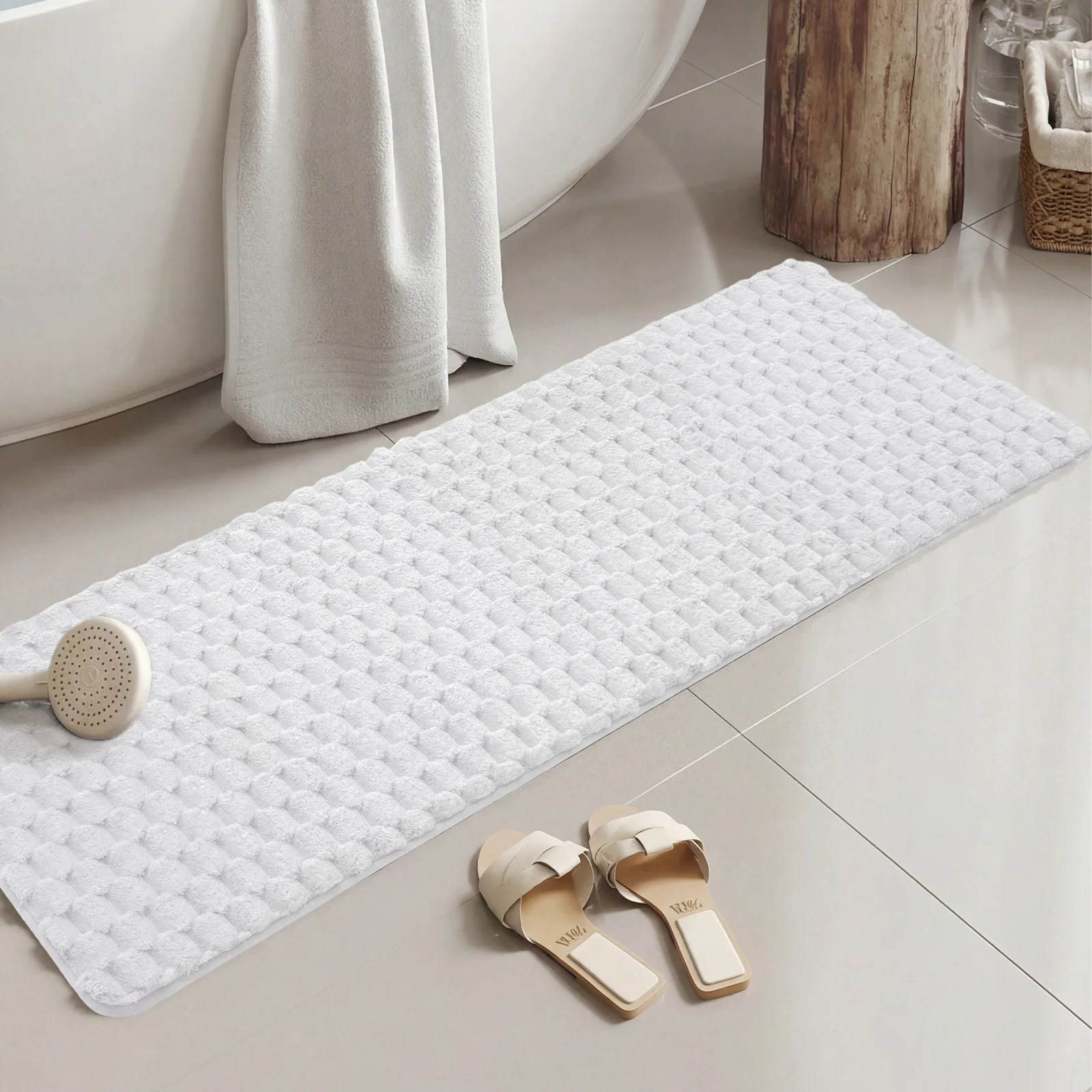 Tortoise Velvet Long Bath Mat, Soft Bath Pad, Skin-Friendly Slow Rebound Memory Foam Absorbent Mat, Anti-Slip Bathroom Rug