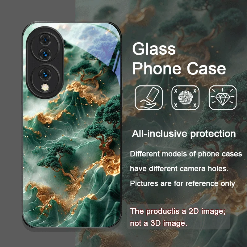 Art Mountain Landscape Painting Tempered Glass Phone Case for Huawei Honor 200 Lite 100 90 Pro 70 80 Magic 7 6 PRO X8 X9 Cover
