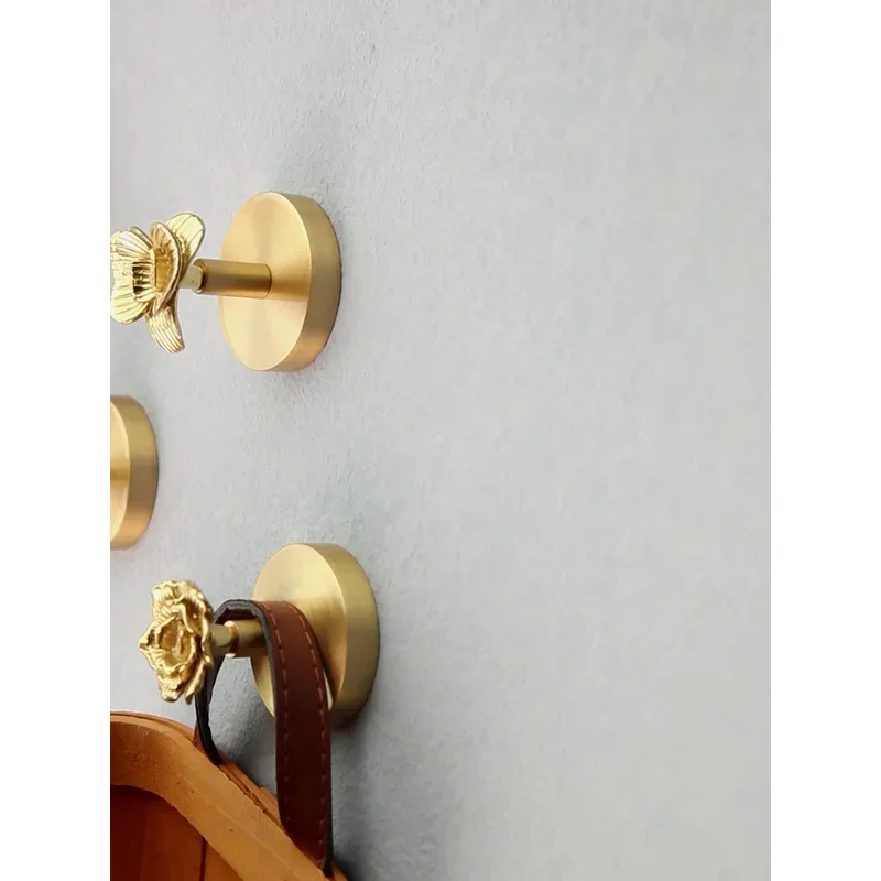 

Leadqi French vintage brass non-perforated coat at the entrance door European creative hanging wall hook