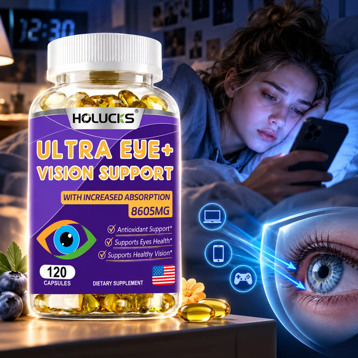 Ultra Eye+ Capsules, Lutein & Zeaxanthin, Support Antioxidant, Retinal Health & Comfortable Vision, Relieve Screen Eye Strain
