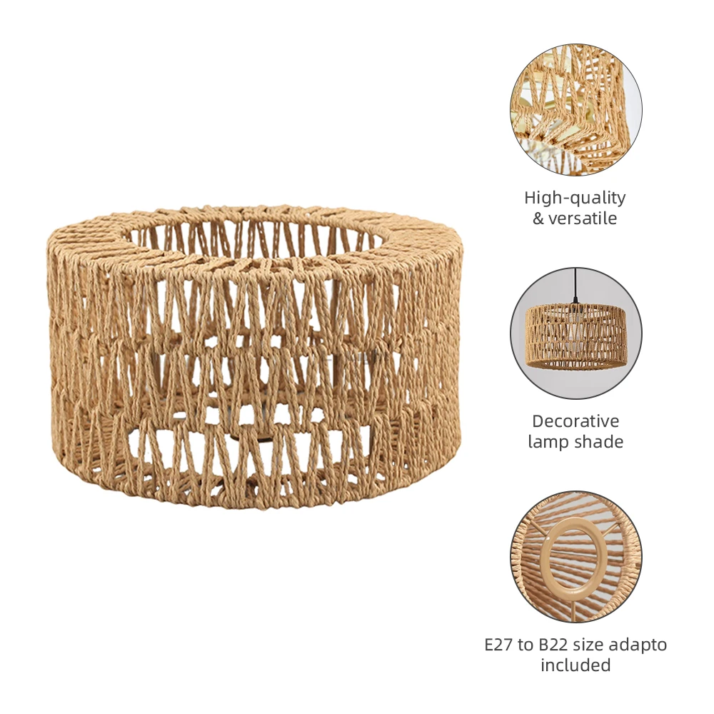 Imagem -02 - Rattan Wicker Woven Pendant Lampshade Chandelier Light Cover Lâmpada de Parede Cage Guard Rústico Pendurado Luz Fixtu E27