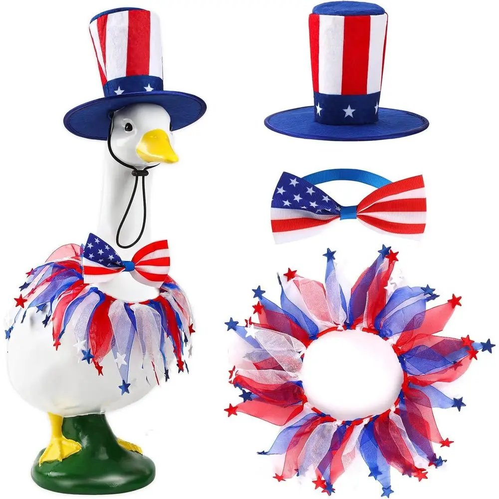 

Patriotic Porch Geese Outfits, Cement Geese Costumes for 4th July, Including Bow Ties and Hats for Garden Decorations, Party, Pa