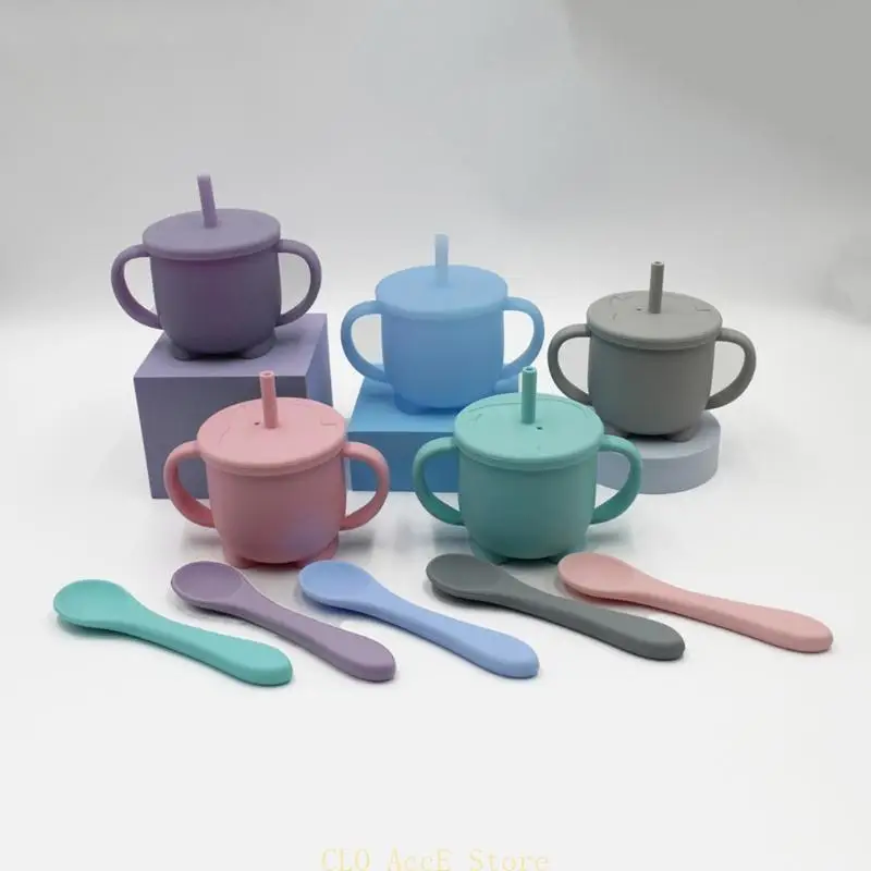 

16fe 4 шт. Детские силиконовые нагрудники присосания Spoon Spoon Cup Set Training Feeding Cotement Swareware для