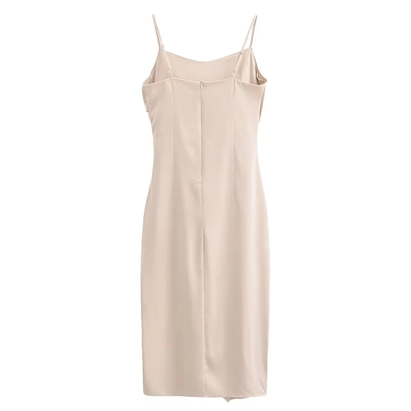 KEYANKETIAN 2024 nowa premiera damska wewnętrzna satynowa sukienka na ramiączkach po prostu seksowna szczupła plisa dekoracja bez pleców z rozcięciem w połowie sukienka do łydki