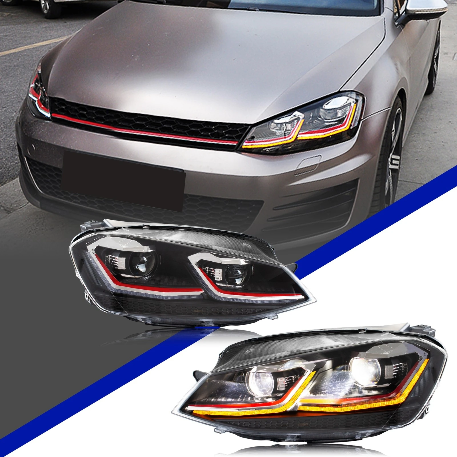 

LED Headlights for Volkswagen VW Golf 7 MK7 MK VII 2013-2017 TDI TSI Projector Front Lamps Assembly [Not Fit GTI/GTD/GTE]