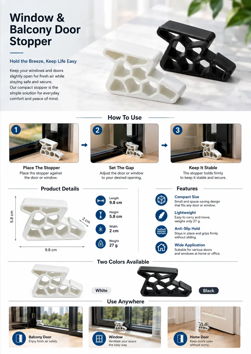 Sliding Door Track Stopper with Screw Fixing, Window Rail Lock for Balcony Glass Doors, Child Safety Stop