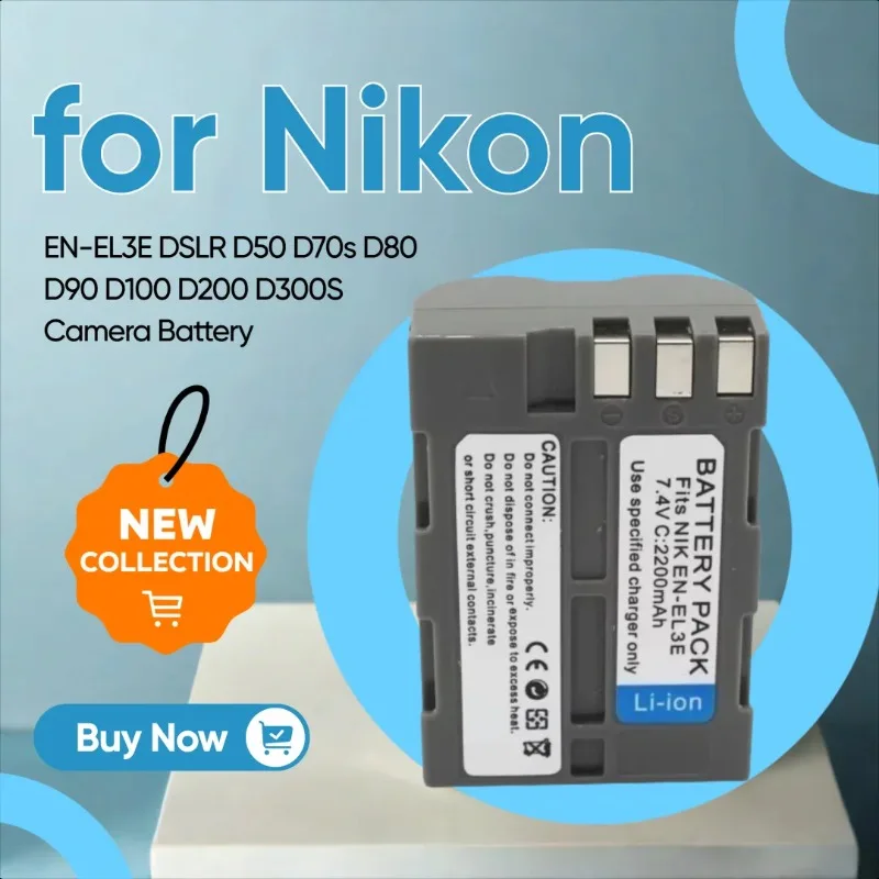 

7.4V 2200mAh for Nikon EN-EL3E DSLR D50 D70s D80 D90 D100 D200 D300S Camera Battery