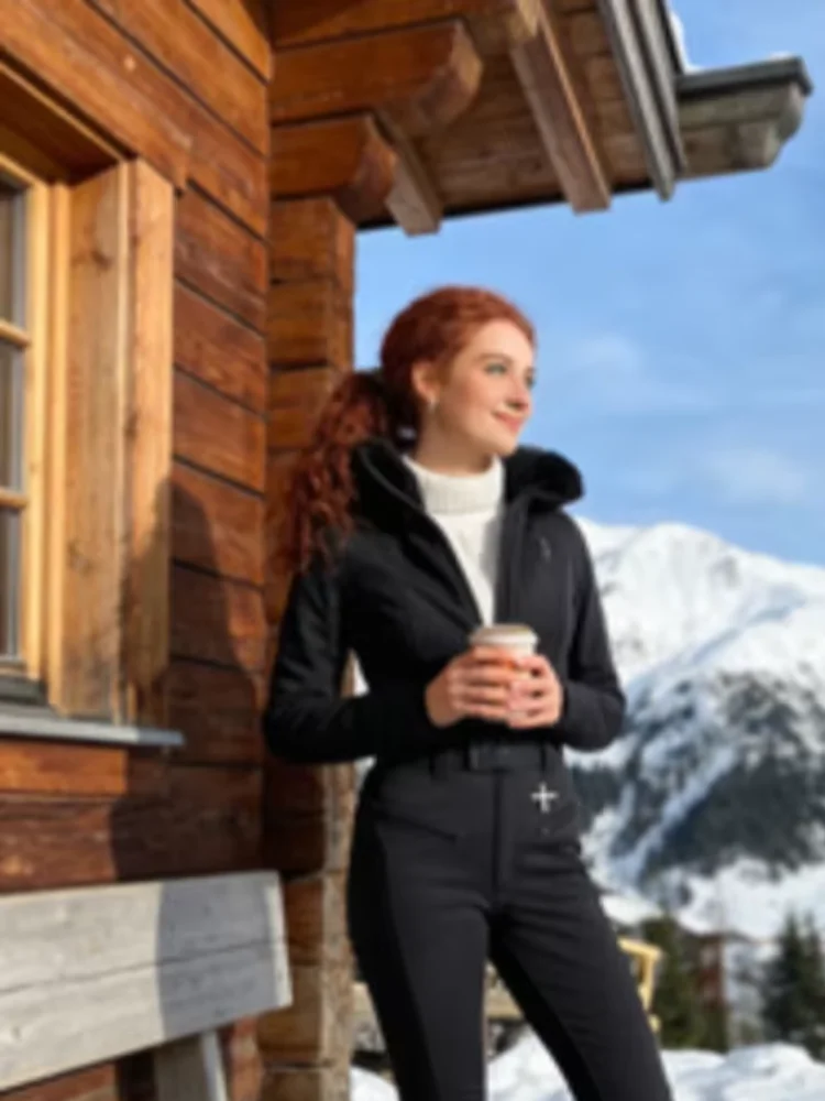 

Fur-Trimmed Hooded Belted One-Piece Ski Suit Slim Windproof Water-Resistant Cuff 2025 Winter Fashion Women Fashion Snow Bodysuit