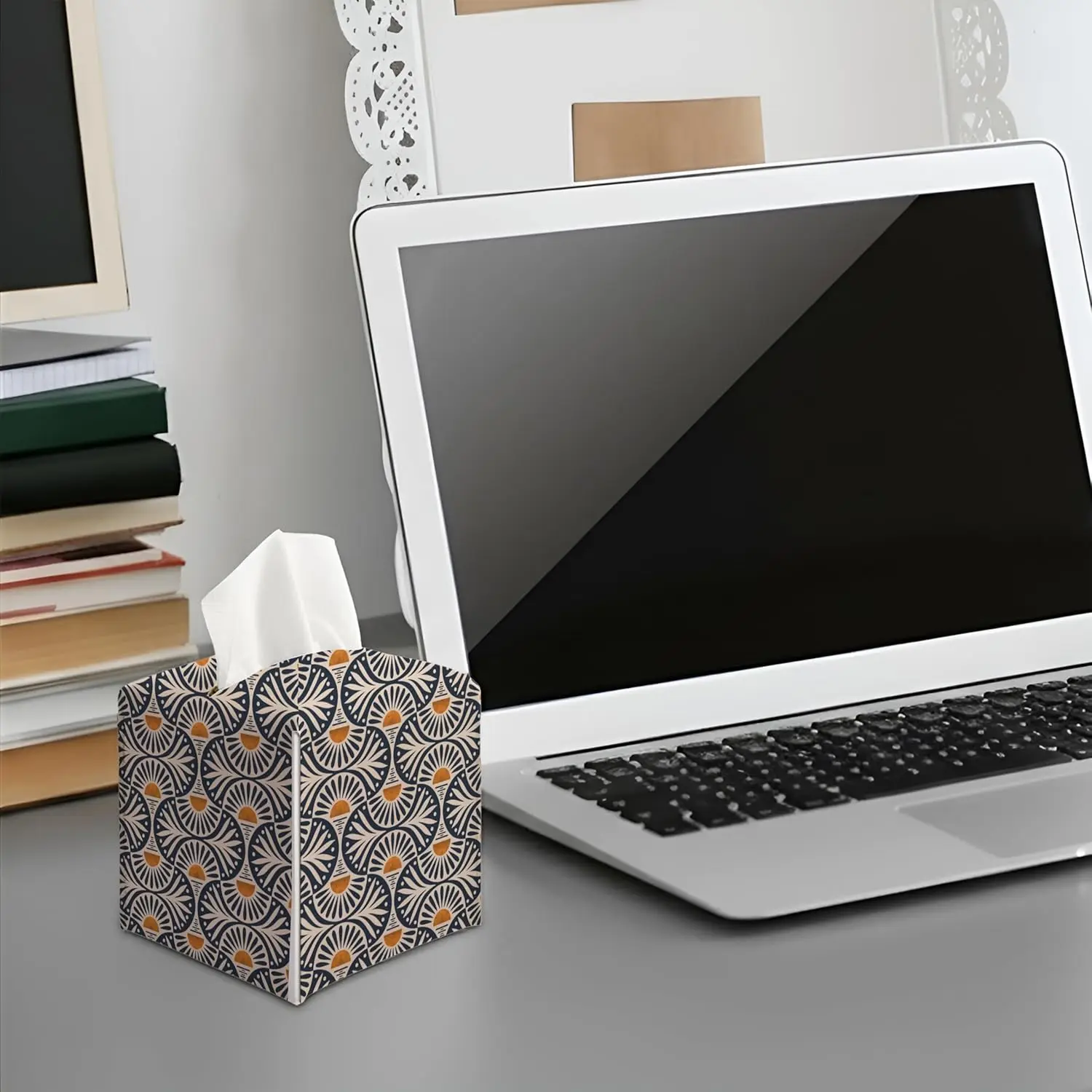Boho Sun Tissue Box Cover Bohemian Boho Sunset Sunrise Sun Decorative Aesthetic Square Faux Leather Tissue Box Holder - view 4