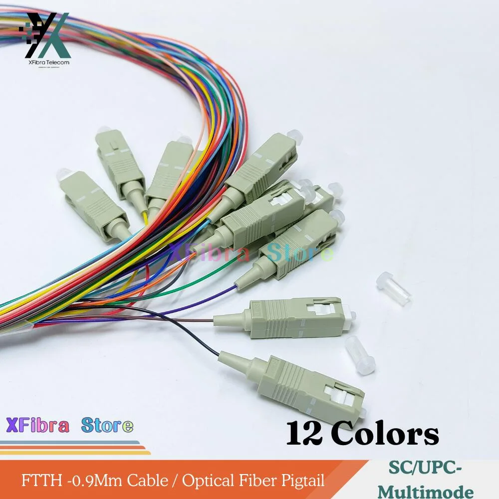 12 Colors SC/UPC-Multimode(50/125)-OM2, OM3, OM4-0.9Mm Cable / Optical Fiber Pigtail Optic Patch Cord FTTH Multi-Mode Converter