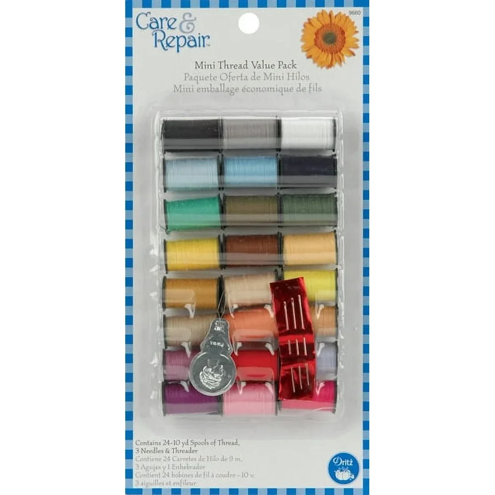 24 Pack Sewing Kit Mini Thread Spools Polyester with Hand Needles Threader for Household Crafts Durable Repairs