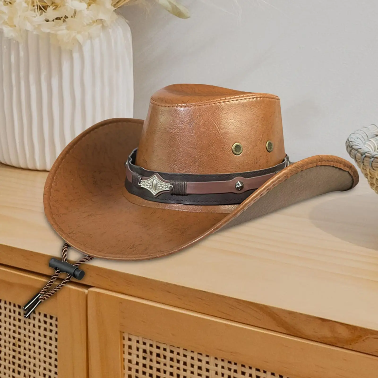 Western Cowboy Hat for Men Women Adults PU Leather Wide Brim Sunhat Costume Accessory Party Fancy Dress Themed Birthday Supplies