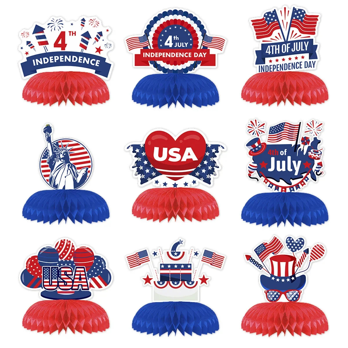 

Funmemoir 9Pcs USA Patriotic Party Honeycomb Centerpieces American Independence Day Table Decorations 4th of July Party Supplies