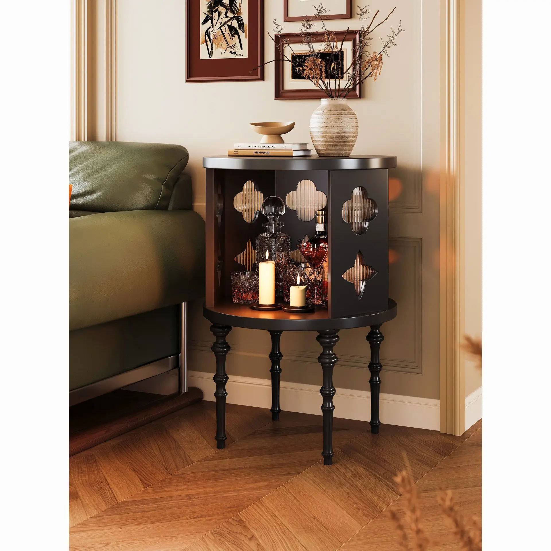 Retro style, solid wood edge, small apartment sofa side cabinet, French art creativity