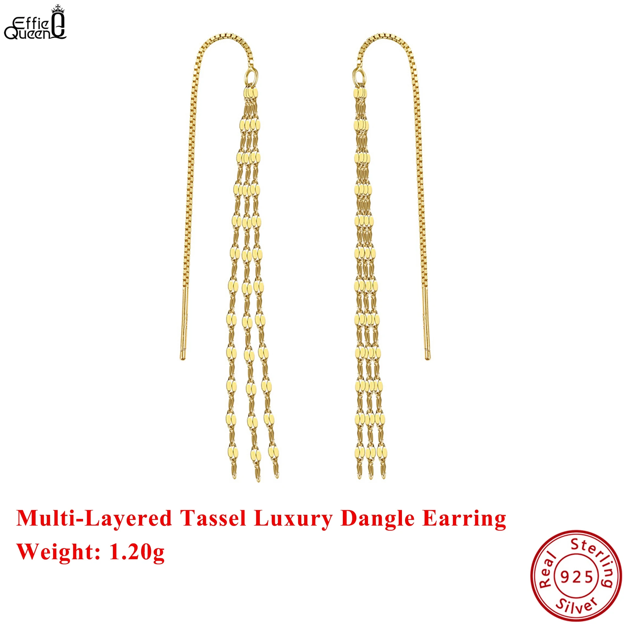 

Effie Queen 925 Sterling Silver 14k Gold Multi-Layered Tassel Dangle Earrings Ideal Jewelry for Women Banquet Casual Wear APE153