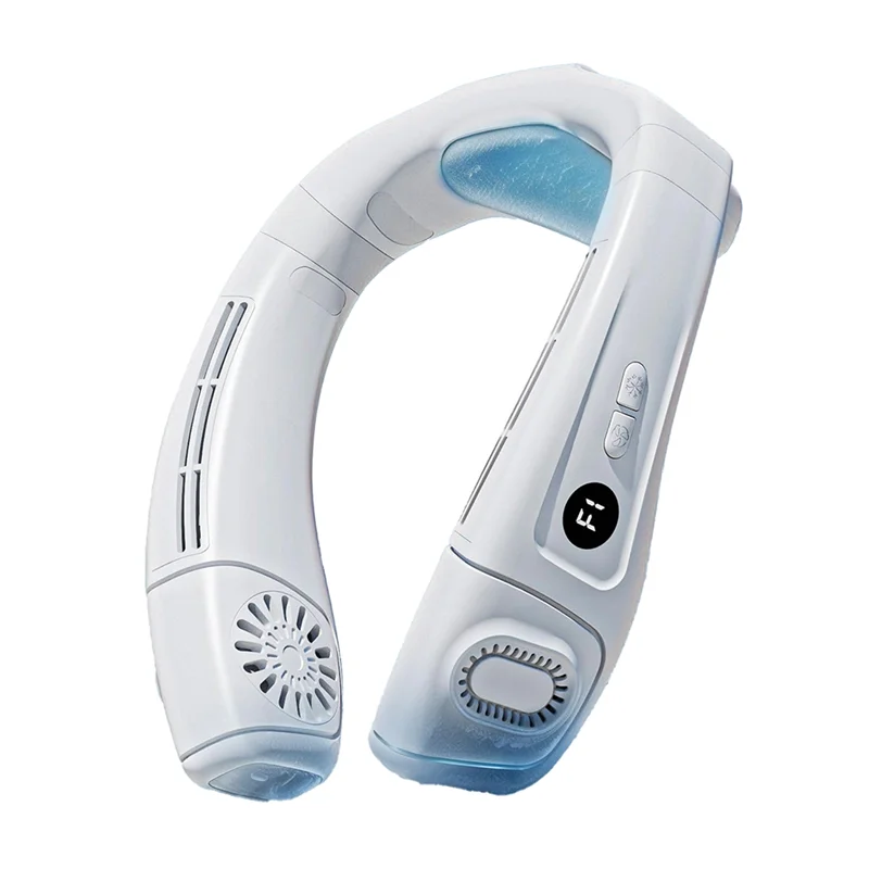 Ventola da collo con piastra di raffreddamento, ventole per condizionatore d'aria 2 in 1, funzionamento a batteria da 5200 mAh, per viaggi all'aperto/interni