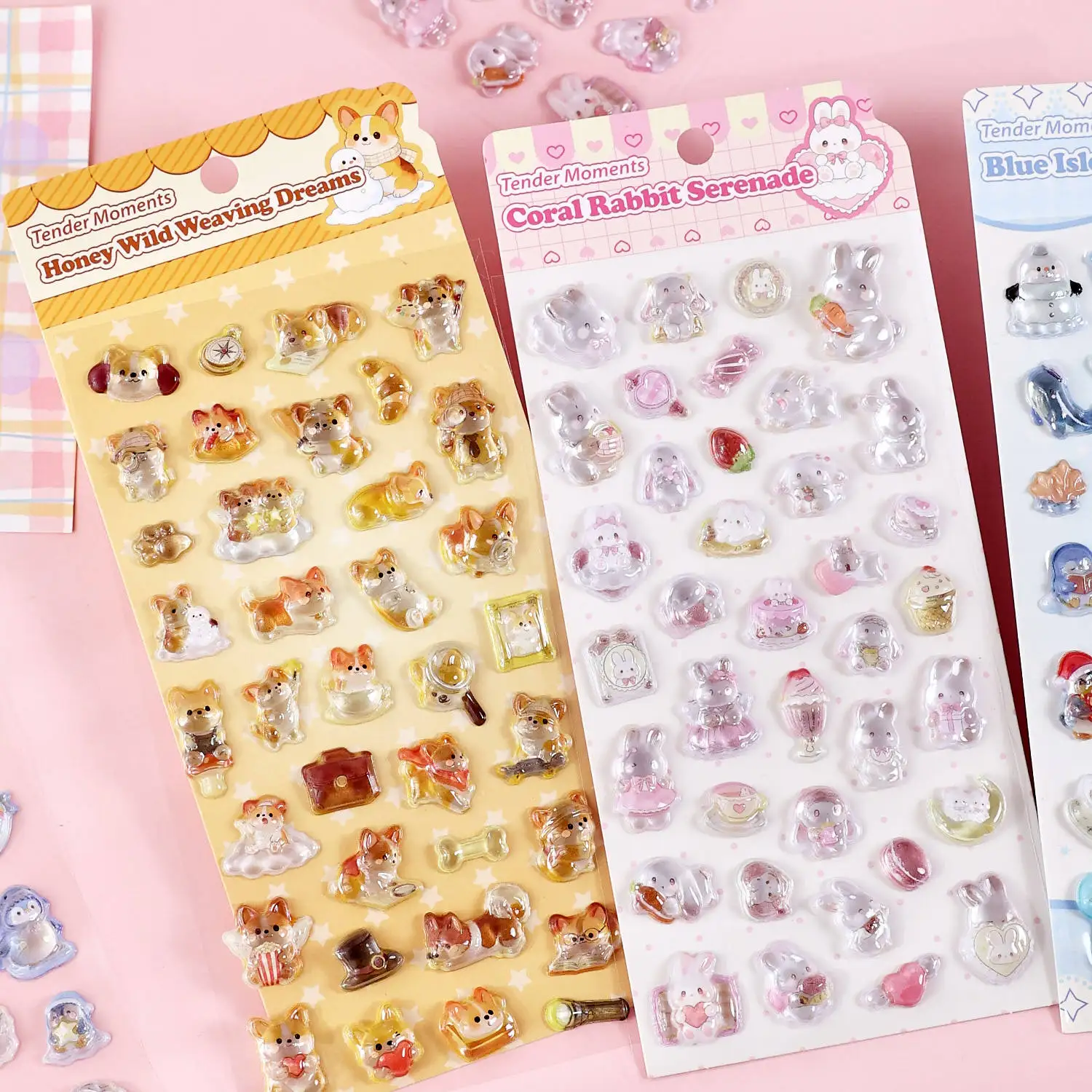 JCAC 3D Embossed Cute Stickers, Adorable Moments Series, DIY Decorative Decals for Journal, Phone Case & Keyboard, Self-Adhesive