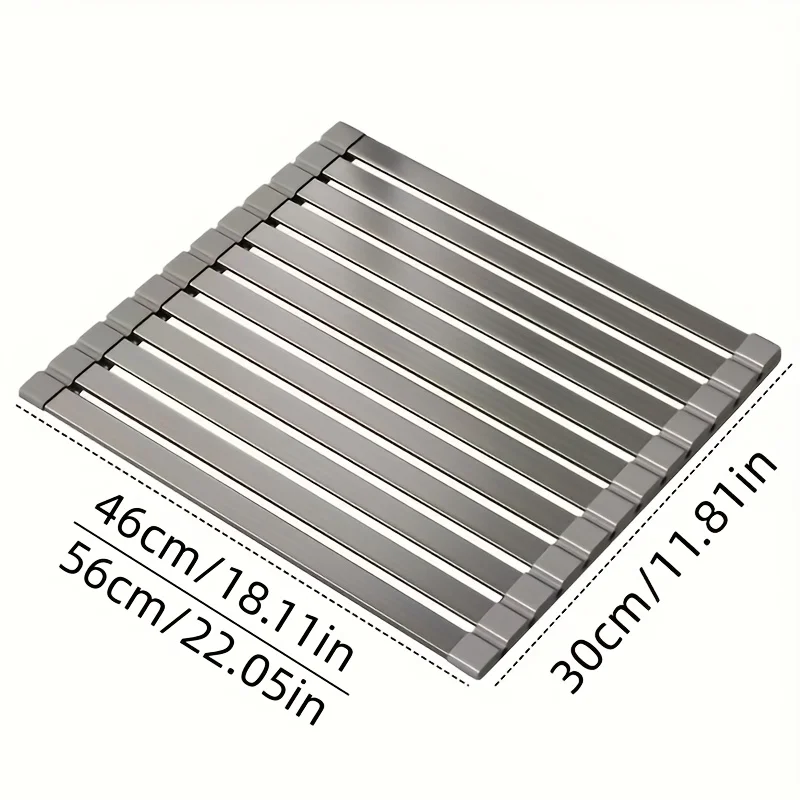 Foldable Heavy Duty Roll-Up Dish Drainer - Space Saving Adjustable Height Heat Resistant and Detachable Sink Storage Rack Withr