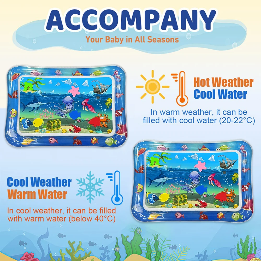 Tappetino gonfiabile per acqua a tema Squid Ocean per neonati - Tappetino da gioco sensoriale in PVC spesso, giocattolo educativo per bambini, regalo di compleanno perfetto