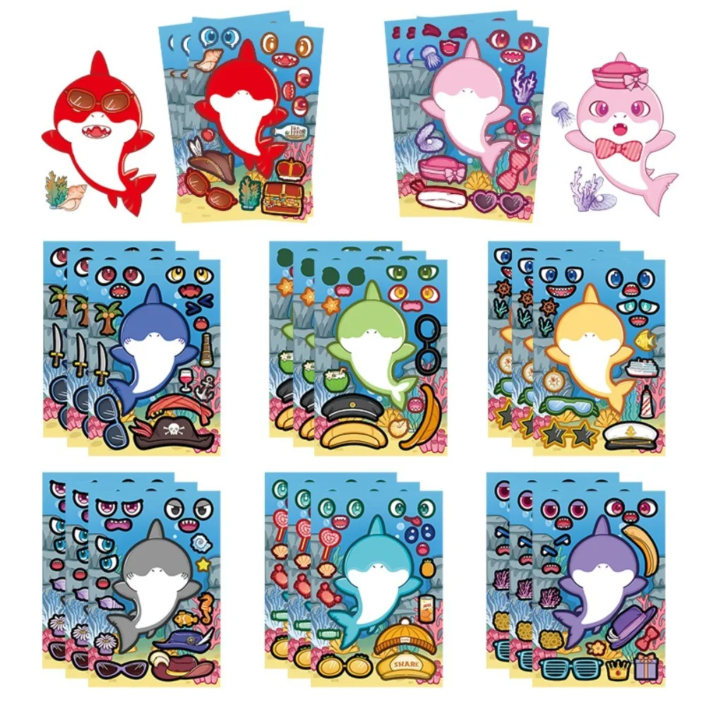 ！！8Pcs Shark Stickers Marine Life Theme Decorative Decals Golden Memory Stickers Store
