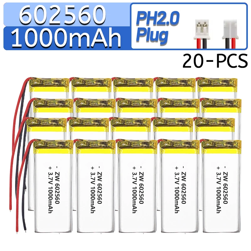 602560 3.7V 1000mAh Lithium Polymer LiPo Rechargeable Battery For Mp3 DVD PAD Mobile Phone Bluetooth Speaker Recorder Massager