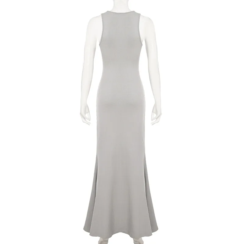 Solide torsion évider ruban sirène Maxi robe de soirée femmes mode Sexy col en U sans manches froncé moulante Clubwear longue robe