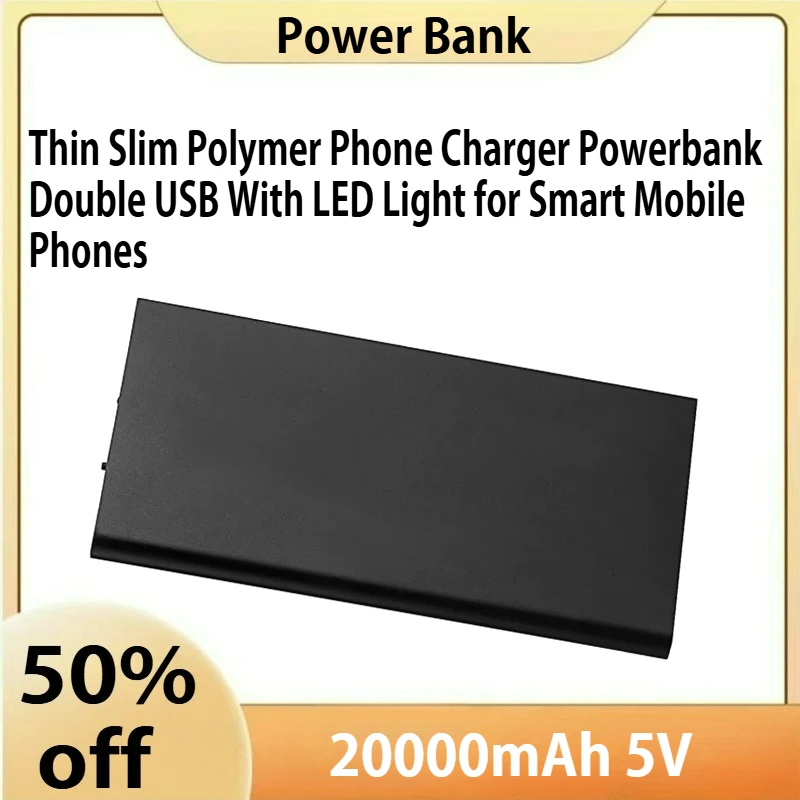 

20000mAh Power Bank Portable Ultra Thin Slim Polymer Phone Charger Powerbank Double USB With LED Light for Smart Mobile Phones
