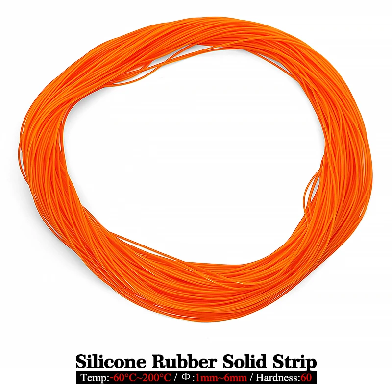 5/10 Meter Silicone Rubber Solid Strip Orange Seal Ring Food Grade Cord High Temperature Oil Resistance Diamater 1/1.5/2/2.5~6mm