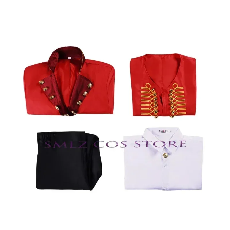 

Film The Greatest Showman Cospaly P.T. Barnum Cosplay Costume Men Red Trench Vest Uniform Suit Halloween Party Perform Outfit VC