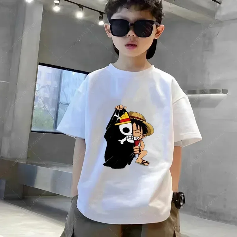 2024 Fashion Kid Japan Anime Luffy T Shirt Boy Clothing Kids Boys Tshirt Children T-shirt Summer Short Sleeve Tops Cotton Tees