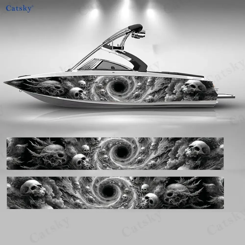 Skeleton Vortex Boat Stickers, PVC Waterproof Durable Vinyl Wrap Decals for Fishing Boats, Durable and Stylish Design