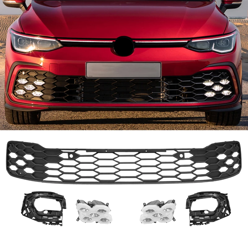 

GTI style Original factory front grill for VW Golf 8 MK8 R-Line 2021 2022 2023 Honeycomb grill refit fog lamp upgradation modifi