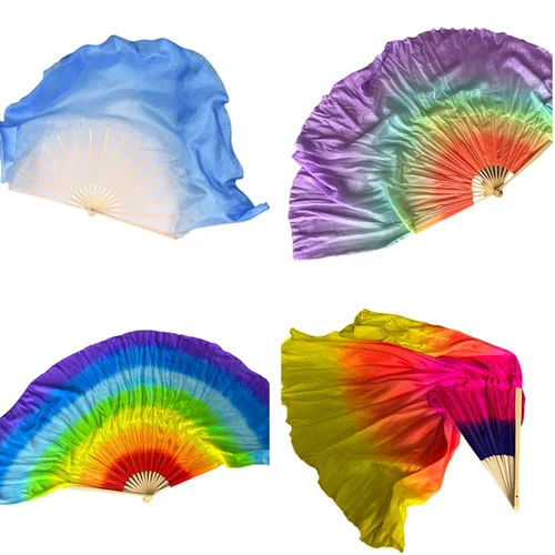 Imagen 1 del producto Par de velo de abanico de baile personalizado de 86cm, 2 uds., accesorios circulares de práctica de bailarina de seda Real, accesorios de traje folclórico chino Extra largo y fluido