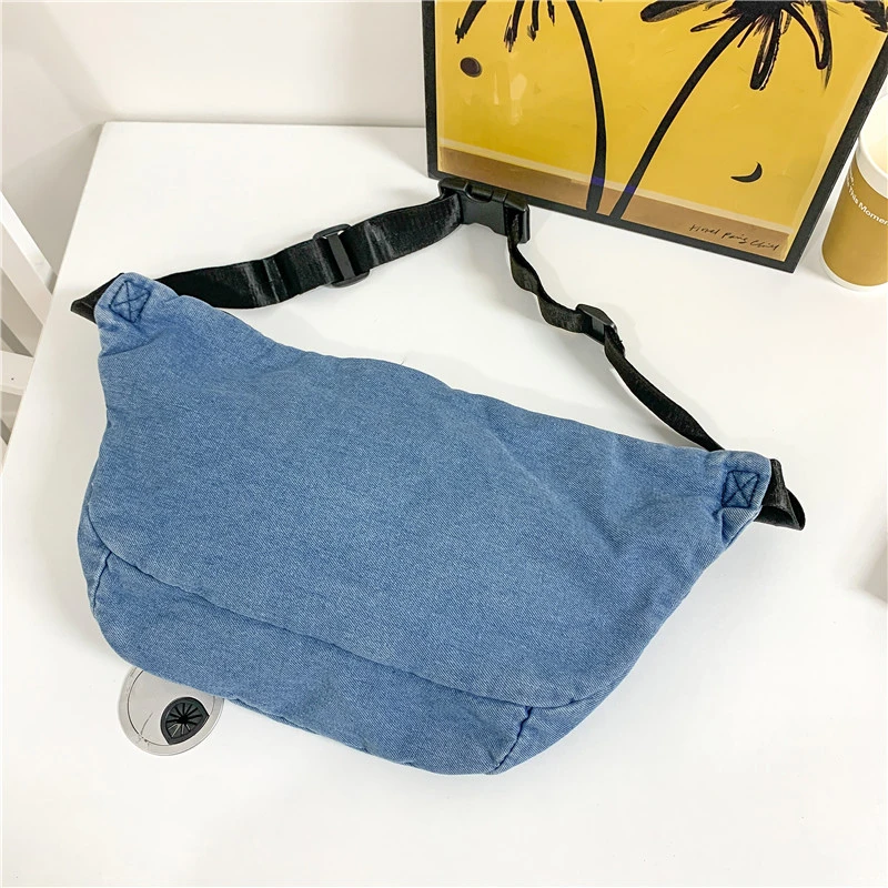 retro Denim Women Waist Bag College Style Chest Pack Casual Fanny Pack Large Capacity Unisex Shoulder Crossbody Bag and Belt Bag