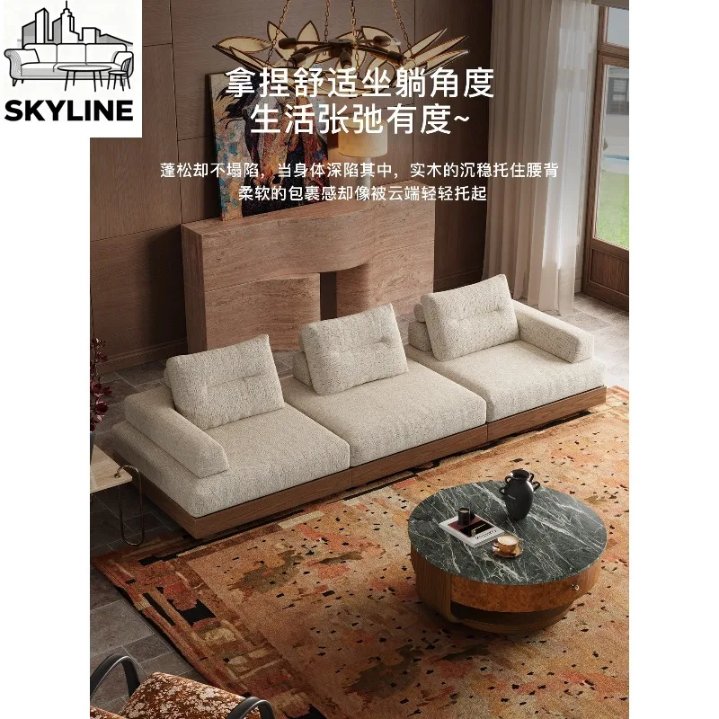 Retro Solid Wood Frame Modular Fabric Sofa, Single Armrest Combinable Removable Washable Sofa for Small Apartment