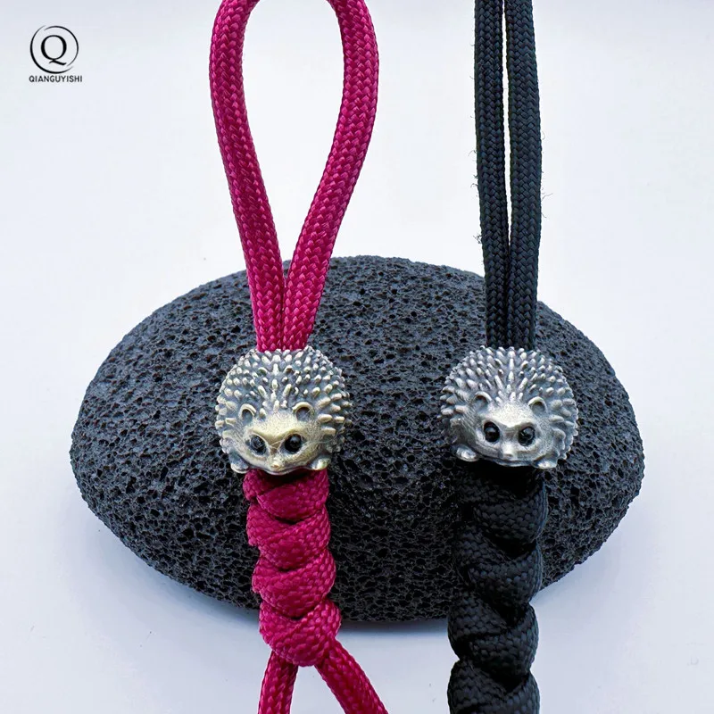 Cute hedgehog Brass Knife Beads Punk EDC Outdoor DIY Paracord Woven Bracelet Accessories Lanyard Pendants Flashlight Hangings