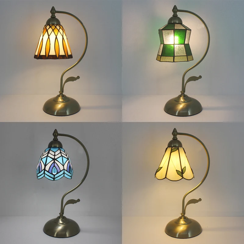 

Vintage Tiffany Stained Glass Table Lamps for Living Room Decoration Mediterranean Turkey Retro Desk Lamp Bedroom Night Lights