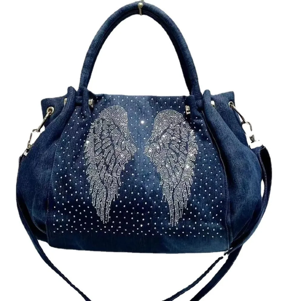 

Hot stamping wings women's shoulder bag, fashionable crossbody handbag, denim bag, new shopping tote bag luxury designer bags