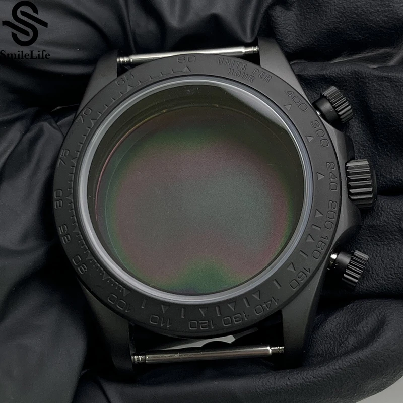 SmileLife 39mm VK63 All Matte Black Watch Case Sapphire Glass Ceramic Bezel Fit VK63 Quartz Movement Watch Accessories