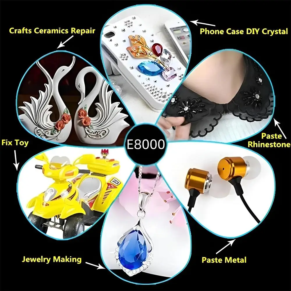 Lem Cair Serbaguna E8000 Perekat Super Kuat untuk Kerajinan Perhiasan, Rhinestone, DIY, Layar Ponsel, Kaca, Gel Kuku 15/50/110ml