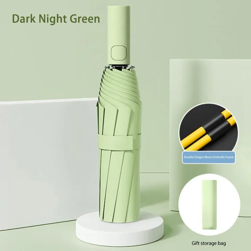 New Automatic Umbrella 24 Bone Solid Color Automatic Umbrella Light Collapsible Large Size Outdoor Sunshade Uv Protection